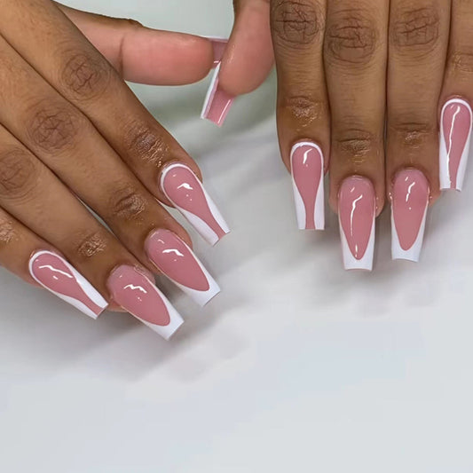 Soulmates Long Coffin Pink Groovy Press On Nails