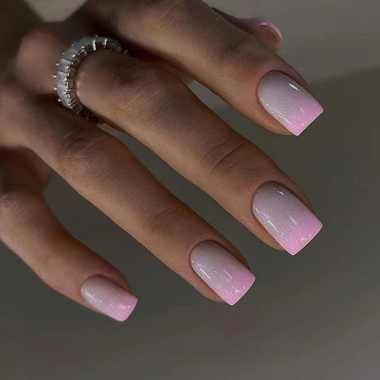 Going To The Event Medium Square Pink Glitter Press On Nails