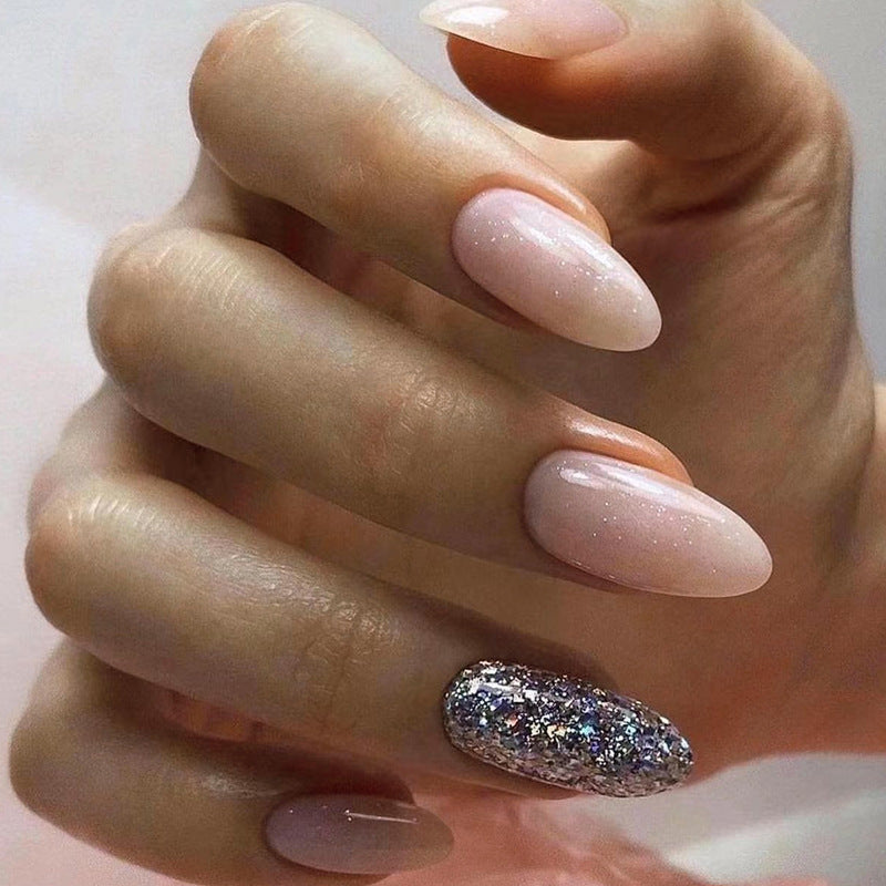 Debut Medium Almond Pink Glitter Press On Nails