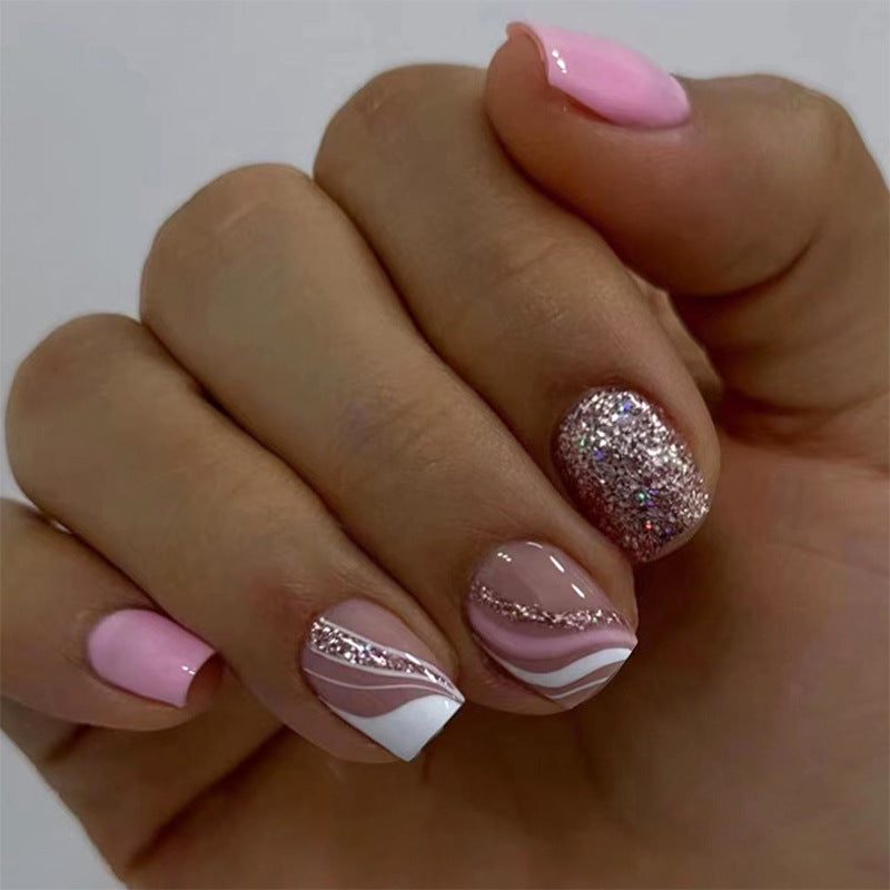 In A Rush Short Square Pink Glitter Press On Nails