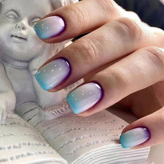 In Awe Short Square Purple Glossy Press On Nails