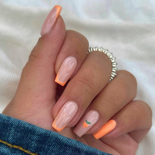 Peachie Long Coffin Orange Summer Press On Nails