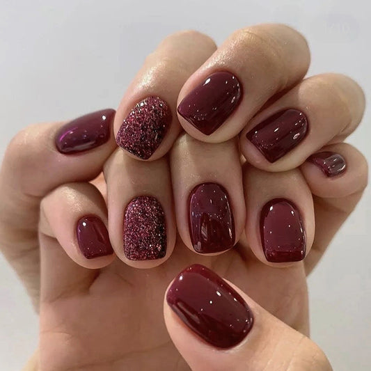 Red Carpet Short Squoval Red Glam Press On Nails