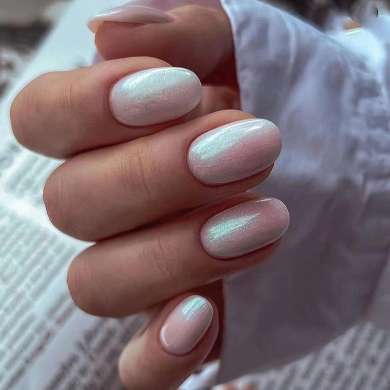 Sweet Cascade Short Oval Silver Glitter Press On Nails