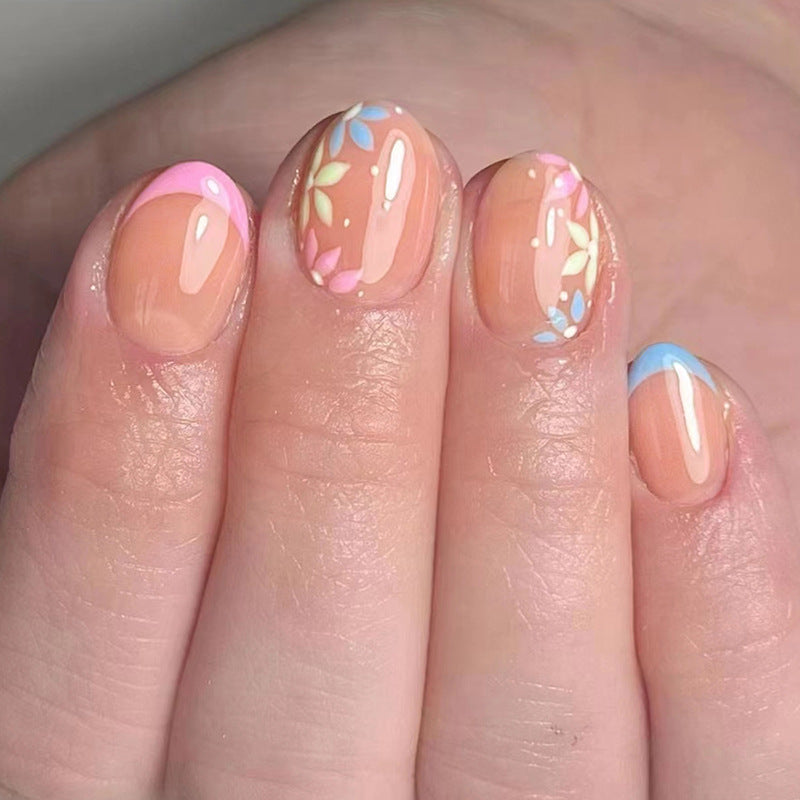 Invitation Short Round Multicolor Groovy Press On Nails