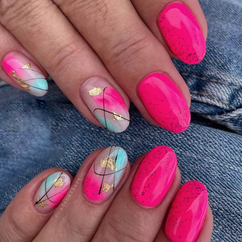 On A Cruise Medium Oval Pink Abstract Press On Nails