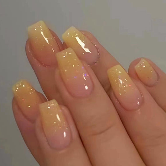 The Beauty Tip Medium Coffin Yellow Glossy Press On Nails