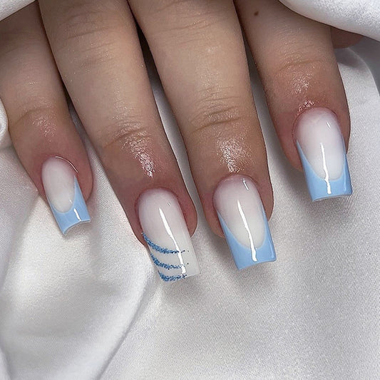 Waving Around Long Square Blue Everyday Press On Nails
