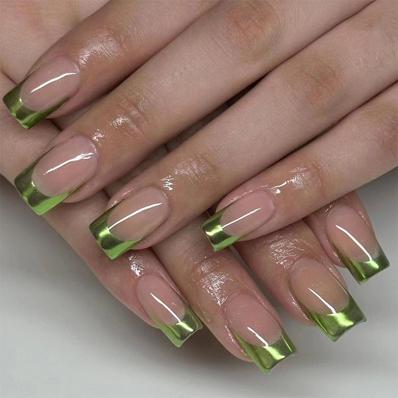 Elphaba Realness Long Square Green French Tips Press On Nails
