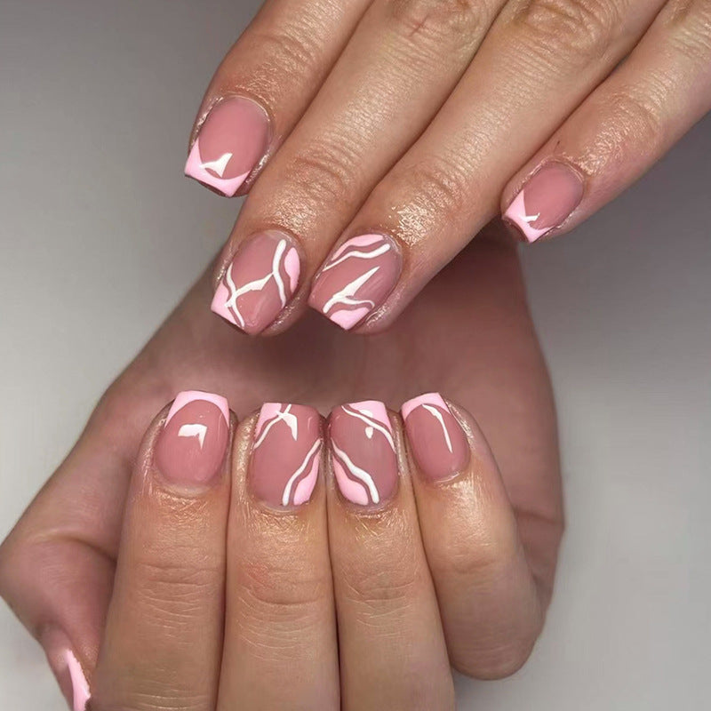 Afternoon Snack Short Square Pink Abstract Press On Nails