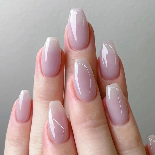 Staying In Medium Coffin Pink Glossy Press On Nails