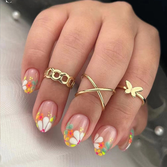 Weird Thing Short Round Multicolor Groovy Press On Nails