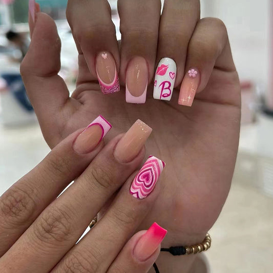 Barbies Everywhere Long Square Pink Cute Press On Nails