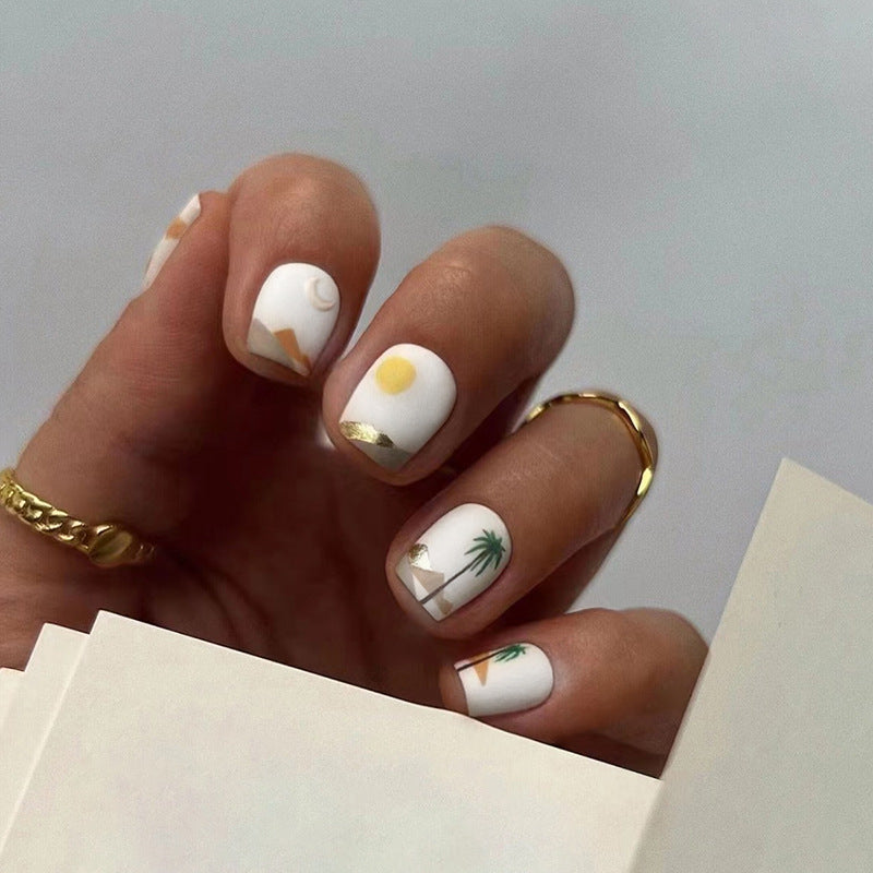 Desert Landscape Short Square White Summer Press On Nails