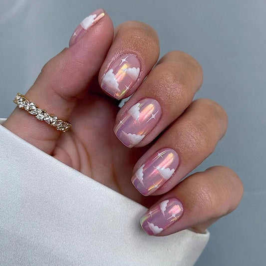 Sweetie In The Clouds Medium Square Pink Y2K Press On Nails