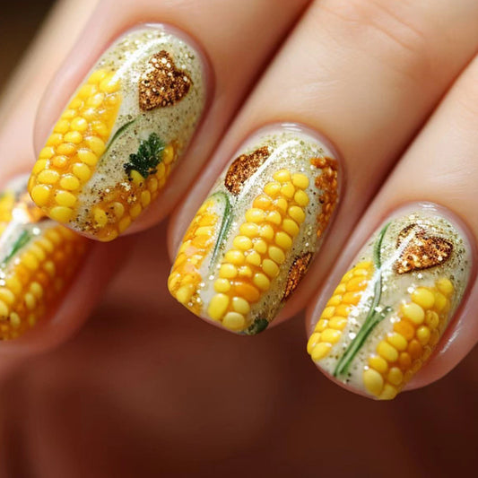 More Corn Medium Square Yellow Cute Press On Nails