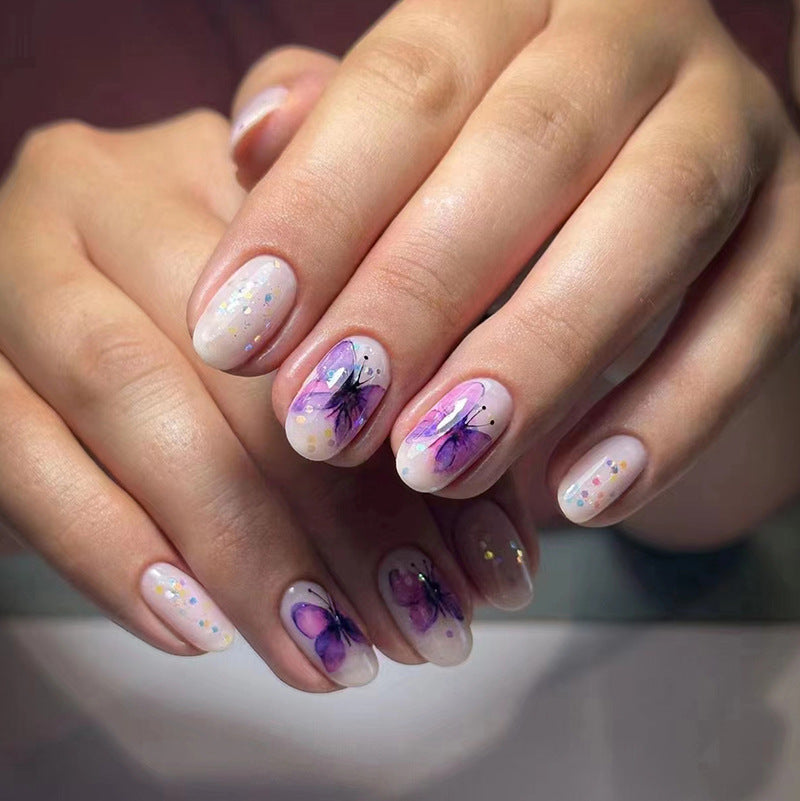 A Spring Day Medium Oval Purple Butterfly Press On Nails