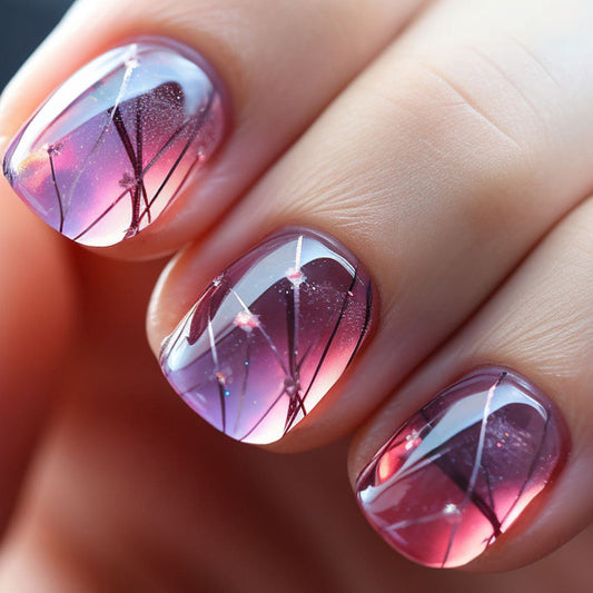 Galaxy Florals Short Squoval Purple Jelly Press On Nails
