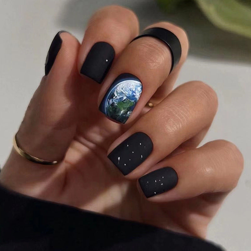 From Outer Space Short Square Black Bold Press On Nails