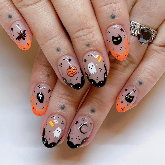 The Sweetest Boo Short Oval Orange Halloween Press On Nails