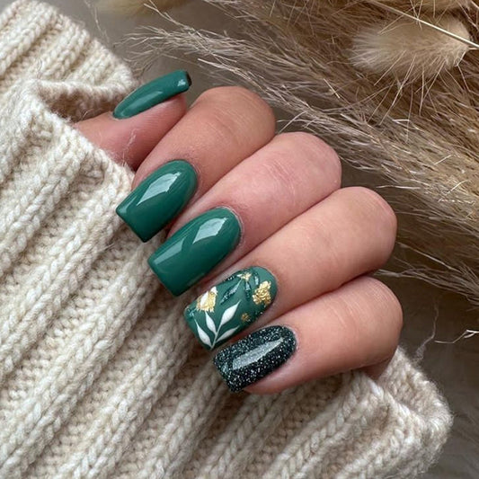 Full Of Joy Medium Square Green Everyday Press On Nails