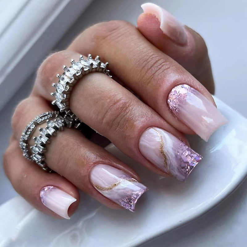 Things I Need Medium Square Pink Glitter Press On Nails