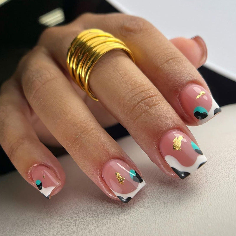 Taken On The Ride Short Square Multicolor Abstract Press On Nails