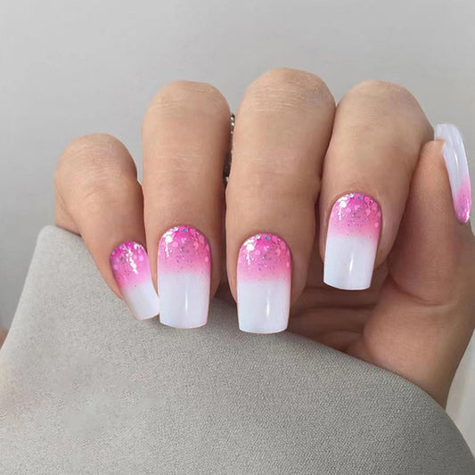 Polished And Pure Medium Square Pink Glitter Press On Nails