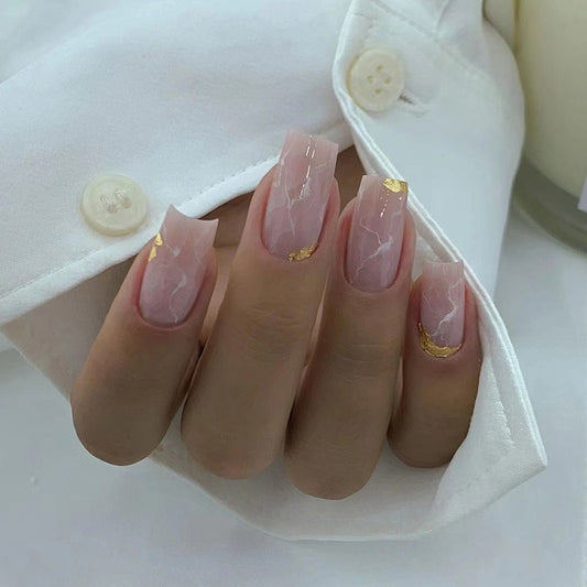 You Are My Baby Long Square Pink Marble Press On Nails