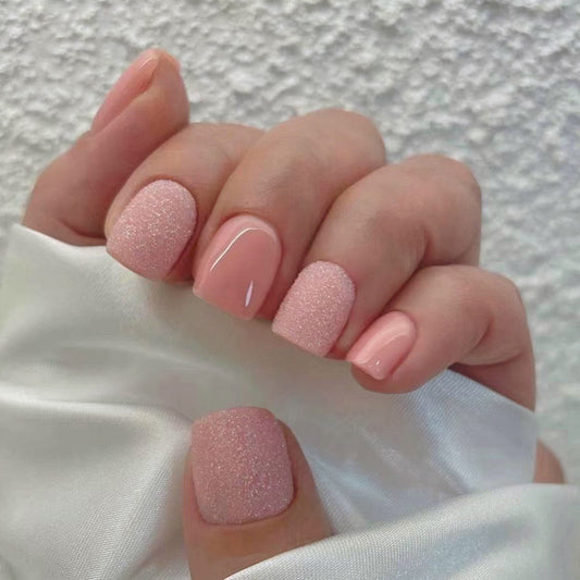 Bridal Blush Short Square Soft Pink Press On Nails with Sugar Sparkle Finish