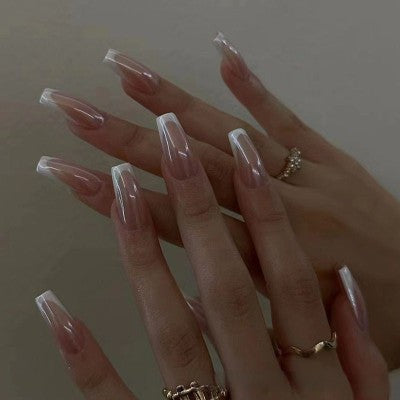 Elegant Sophistication Extra Long Coffin Clear Press-on Nails with Subtle Sheen