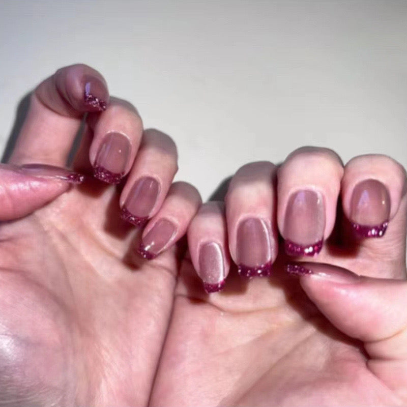 Elegant Evening Long Square Mauve Press-On Nails with Glittering Purple Tips