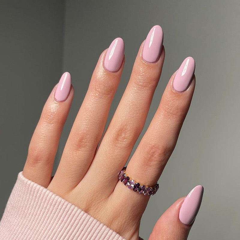 Sophisticated Lavender Medium Almond Press-On Nails with High-Gloss Finish