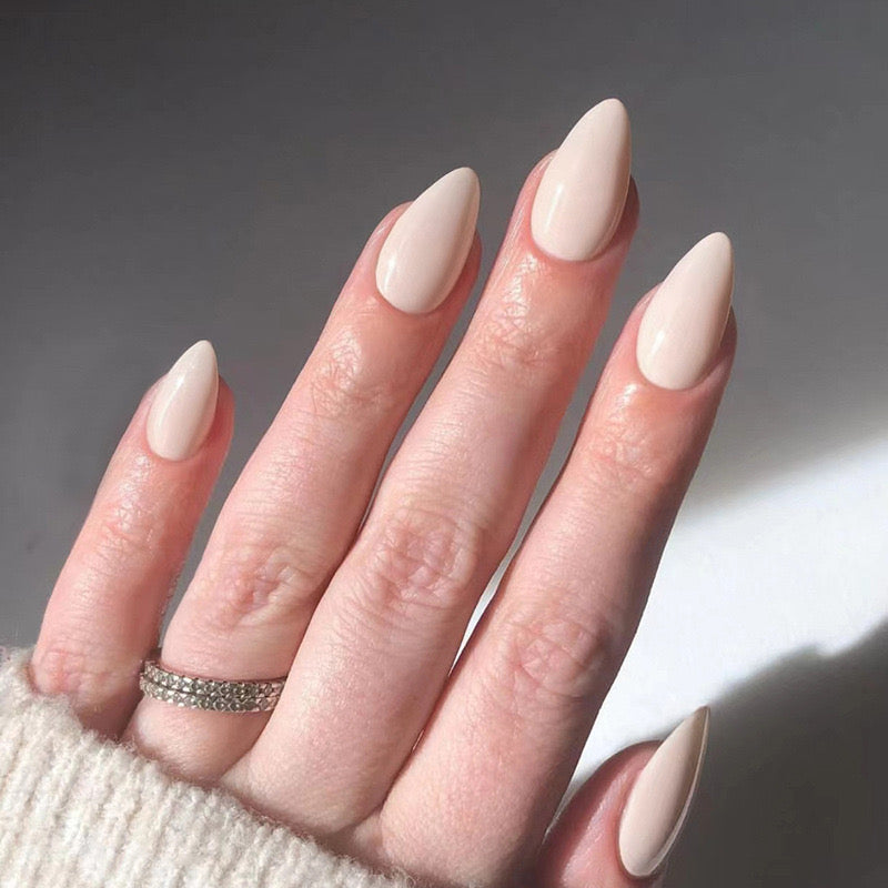 Chic Elegance Medium Almond Beige Press-On Nails with Glossy Finish