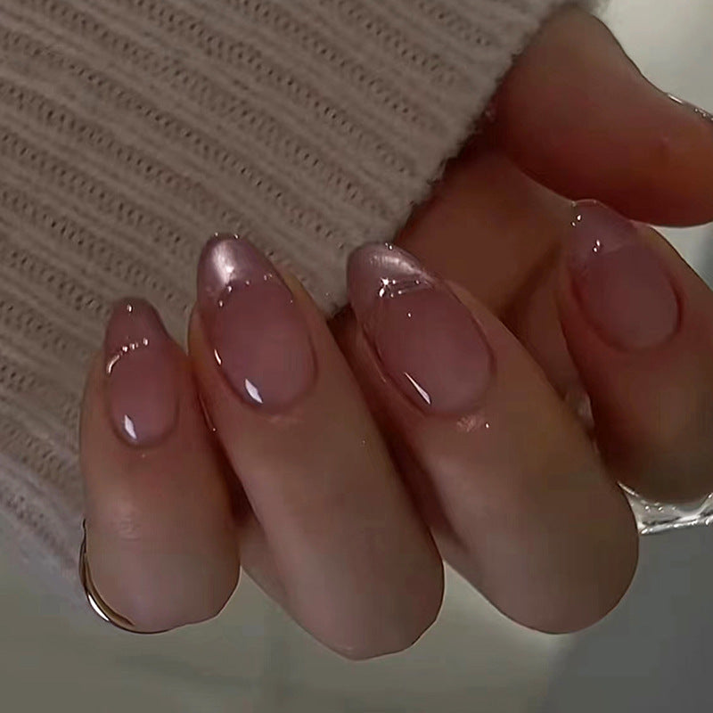 Elegant Bridal Collection Medium Almond Beige Glossy Finish Press On Nail Set with Ultra Natural Look