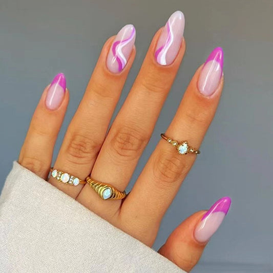 Lavender Dream Long Oval Ombre with Purple Swirl Design Press On Nail Set