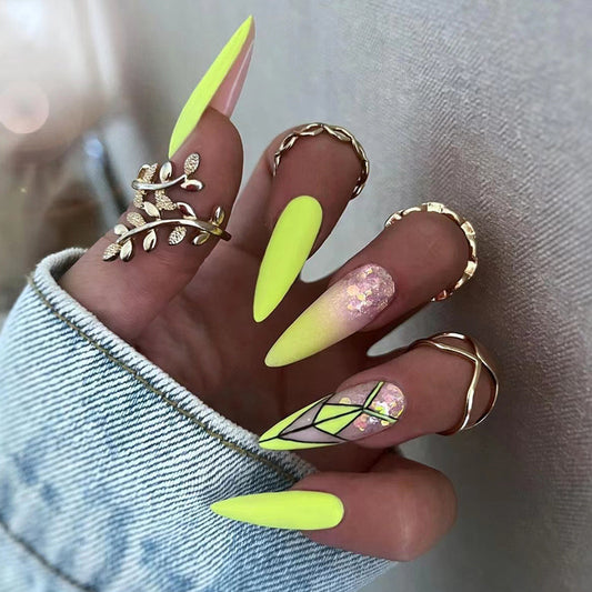 Luck You Long Stiletto Green Bold Press On Nails