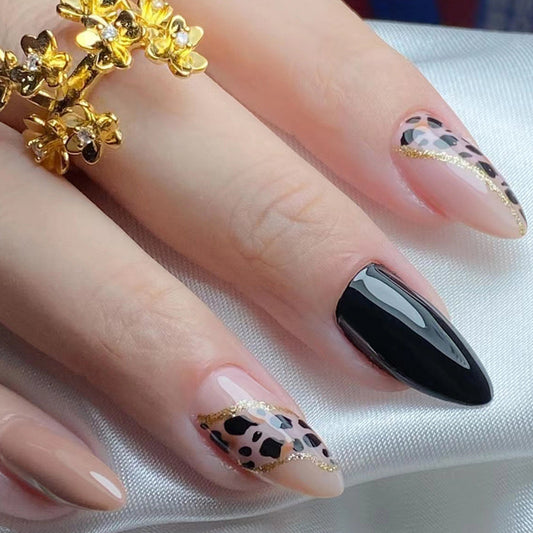 Going On Medium Oval Black Leopard Press On Nails