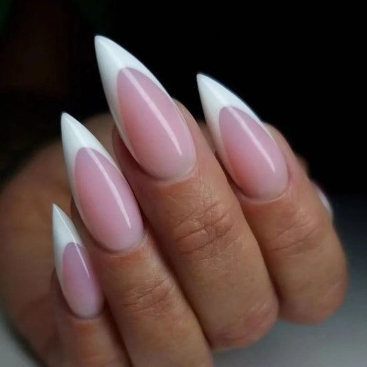 Ghosted Long Almond White French Tips Press On Nails