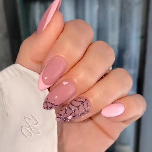 Charlotte's Sassy Web Long Almond Pink French Tips Press On Nails