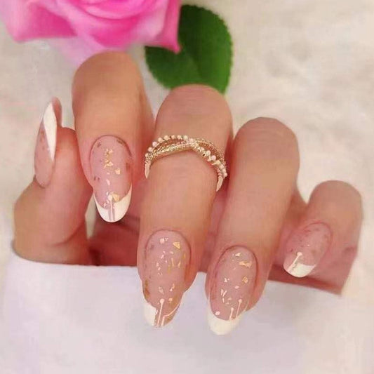 Immediately Yes Medium Oval Gold Glitter Press On Nails