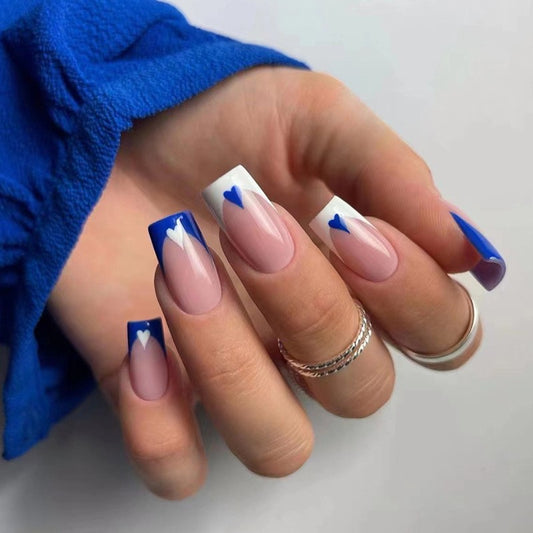 Just Date Them Medium Square Blue French Tips Press On Nails