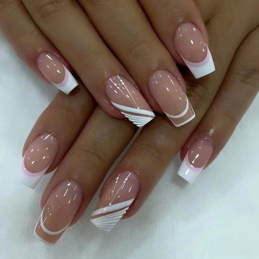 In The Greek Medium Square White Abstract Press On Nails