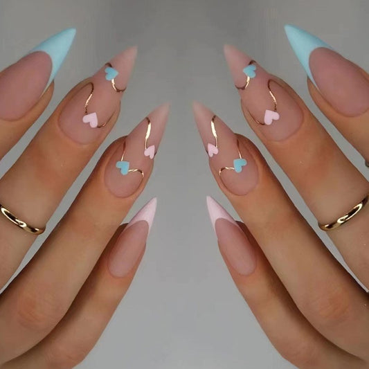 Steal The Show Medium Stiletto Blue French Tips Press On Nails