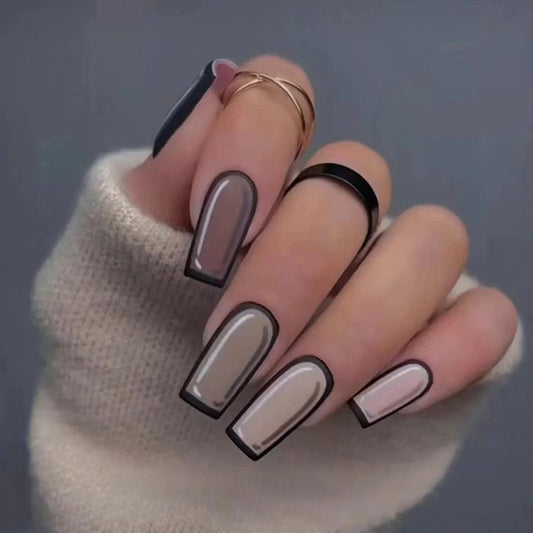 Drawn On Medium Coffin Gray Cartoon Press On Nails