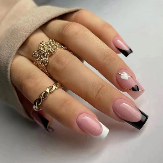 Meet Me In Prague Medium Square Black French Tips Press On Nails