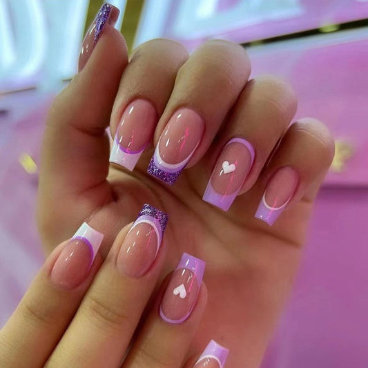 Play The Character Medium Square Purple Groovy Press On Nails