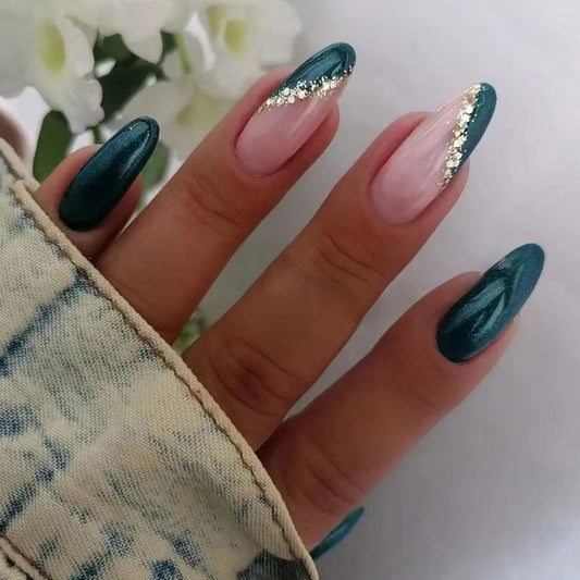 Where Have You Been Long Oval Blue Glitter Press On Nails