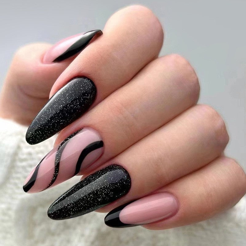 Partners In Crime Long Oval Black Everyday Press On Nails