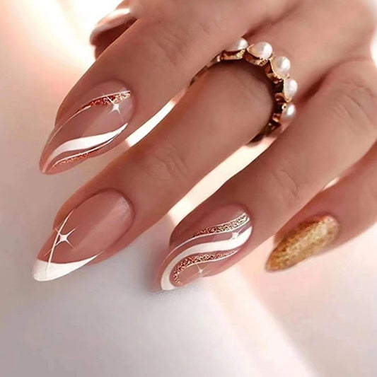 Cash Grab Medium Almond Gold Glitter Press On Nails